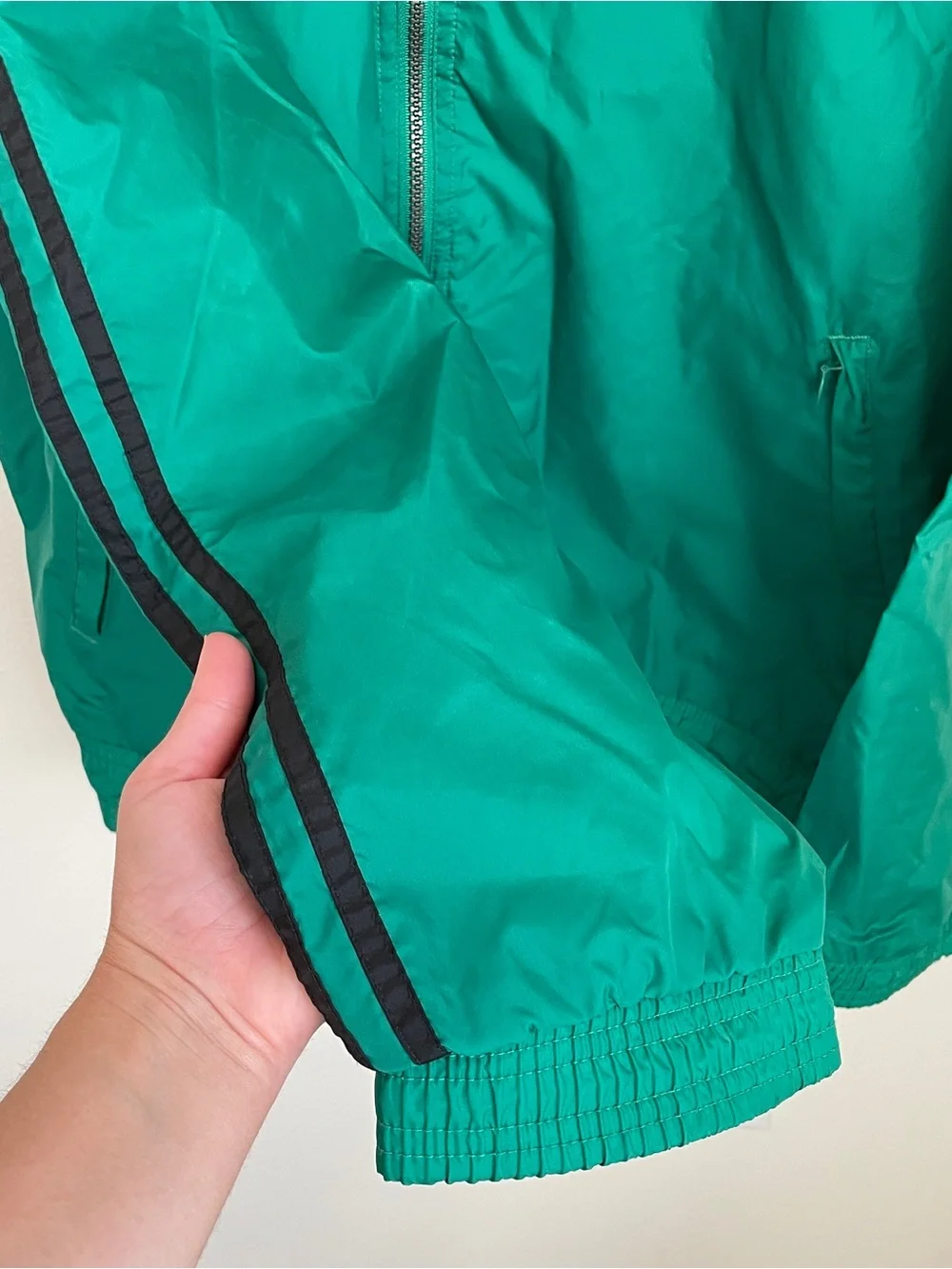 Adidas Vintage 90s Green 3-Stripe Windbreaker Track Jacket Nylon Mesh Lined Sz L